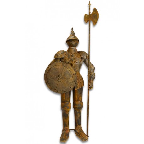 Armura mare antichizata de cavaler medieval cu lance si platosa