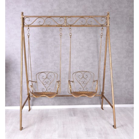Balansoar Art Nouveau cu doua locuri din fier forjat auriu