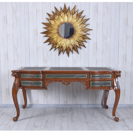 Birou din lemn mahon cu blat din piele neagra