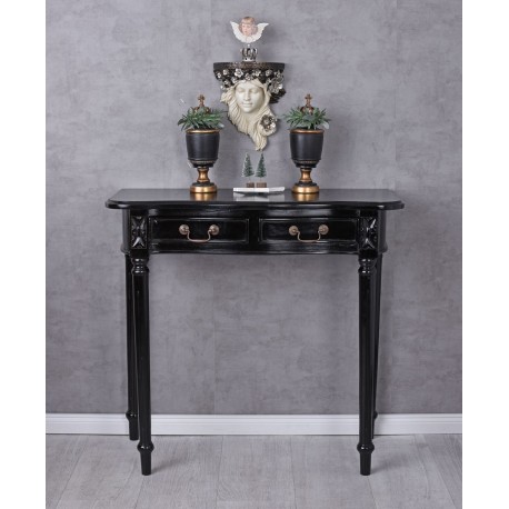 Consola din lemn masiv negru cu doua sertare