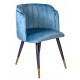 Scaun din lemn masiv negru cu tapiterie din catifea bleu