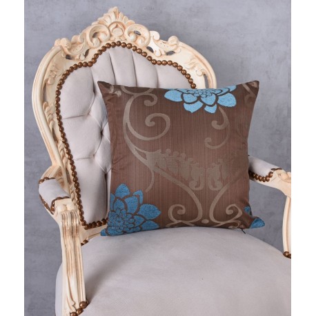 Perna din bumbac maro decorata cu frunze si flori albastre