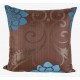 Perna din bumbac maro decorata cu frunze si flori albastre