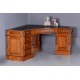 Birou mare de colt din lemn masiv  mahon cu tapiterie neagra