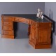 Birou mare de colt din lemn masiv  mahon cu tapiterie neagra
