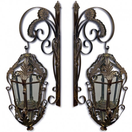 Set doua felinare Art Nouveau din alama masiva aurie