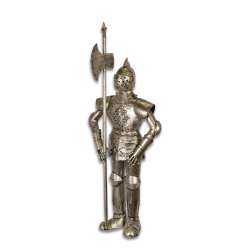Armura medie argintie de cavaler medieval cu lance