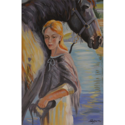 Femeie cu un cal - pictura in ulei