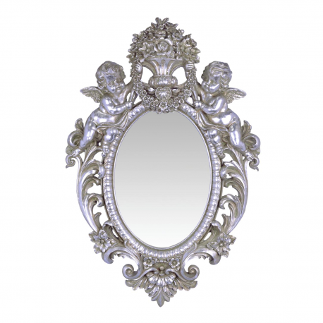 Oglinda argintie din cristal cu doi ingerasi