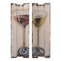 Set doua picturi vintage pe lemn cu pahare cu vin