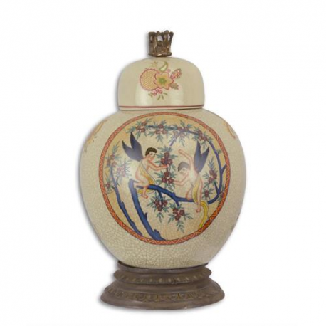 Carafa din portelan Craquele pictat cu bronz