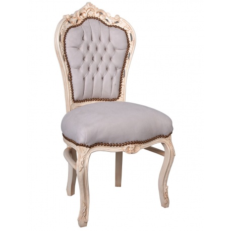 Scaun baroc din lemn masiv alb cu tapiterie grej