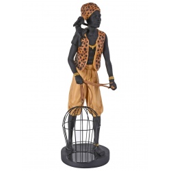 Statueta de gradina cu un african cu o cusca si maimuta