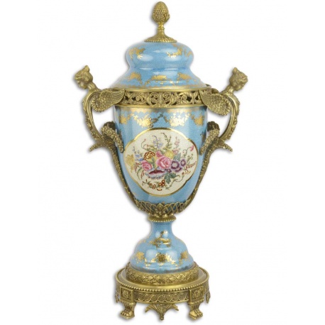 Fructiera grandioasa din portelan cu nimfe din bronz