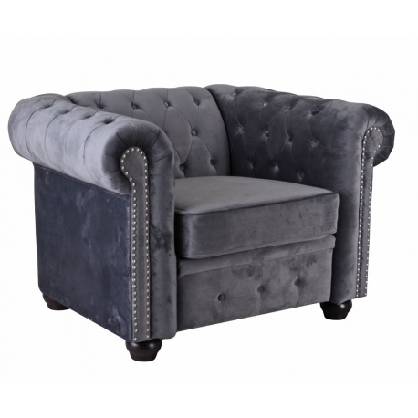 Fotoliu Chesterfield din lemn masiv cu tapiterie gri soarece