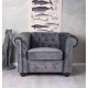 Fotoliu Chesterfield din lemn masiv cu tapiterie gri soarece