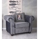 Fotoliu Chesterfield din lemn masiv cu tapiterie gri soarece