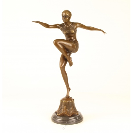 Dansatoare Art Deco-statueta din bronz pe un soclu din marmura
