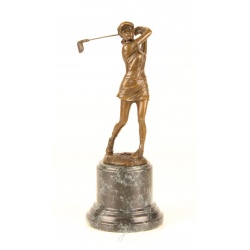 Jucatoare de golf-statueta din bronz pe un soclu din marmura