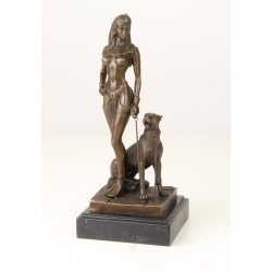 Cleopatra cu pantera-statueta din bronz pe un soclu din marmura