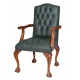 Fotoliu Chesterfield din lemn mahon cu tapiterie verde