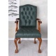 Fotoliu Chesterfield din lemn mahon cu tapiterie verde