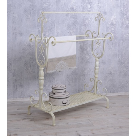 Suport de prosoape din fier forjat antik white cu un raft