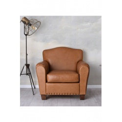 Fotoliu Chesterfield din lemn mahon cu tapiterie maro deschis