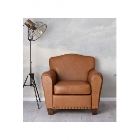 Fotoliu Chesterfield din lemn mahon cu tapiterie maro deschis