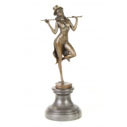 Dansatoare cu palarie - statueta din bronz pe soclu din marmura