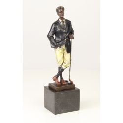Jucator de golf - statueta din bronz pictat pe soclu din marmura