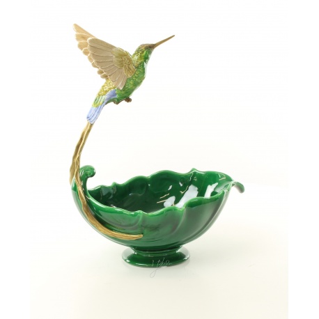 Platou din portelan cu bronz cu o pasare Colibri