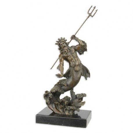 Poseidon - statueta din bronz pe soclu din marmura