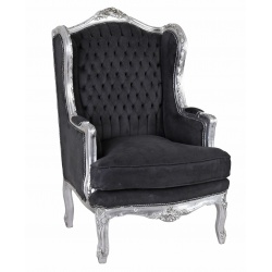 Fotoliu din lemn masiv argintiu cu tapiterie neagra