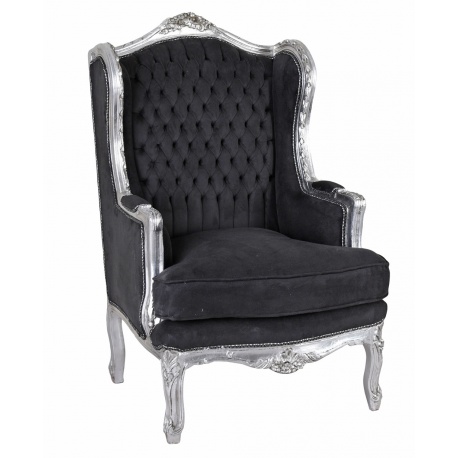 Fotoliu din lemn masiv argintiu cu tapiterie neagra