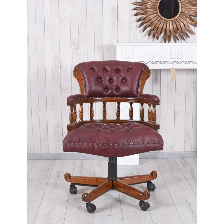 Scaun Chesterfield din lemn mahon cu tapiterie maro