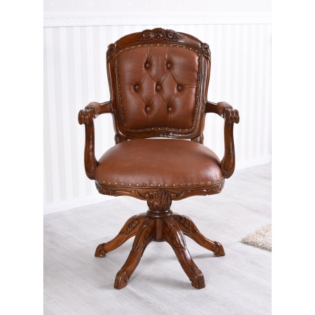 Scaun Chesterfield din lemn mahon cu tapiterie maro