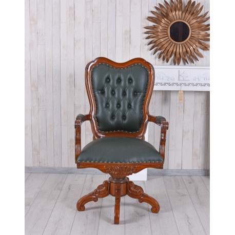 Scaun Chesterfield din lemn mahon cu tapiterie neagra