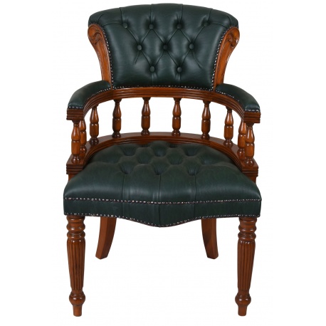 Scaun Chesterfield din lemn mahon cu tapiterie verde