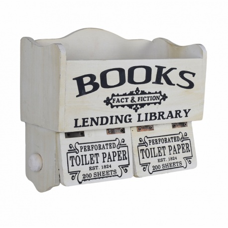 Suport hartie din lemn masiv alb antichizat