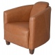 Fotoliu Art Deco din lemn masiv cu piele maro deschis groasa