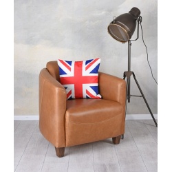 Fotoliu Art Deco din lemn masiv cu piele maro deschis groasa