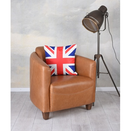 Fotoliu Art Deco din lemn masiv cu piele maro deschis groasa