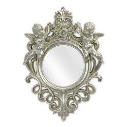 Oglinda  cu o rama argintie cu decoratiuni cu ingerasi