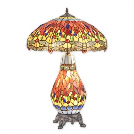 Lampa  mare Tiffany din bronz cu decoratiuni colorate