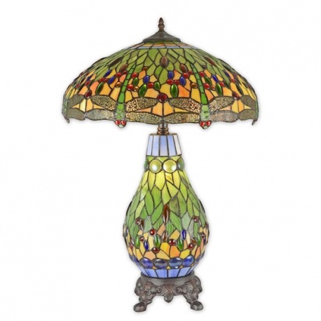 Lampa  mare Tiffany din bronz cu decoratiuni colorate