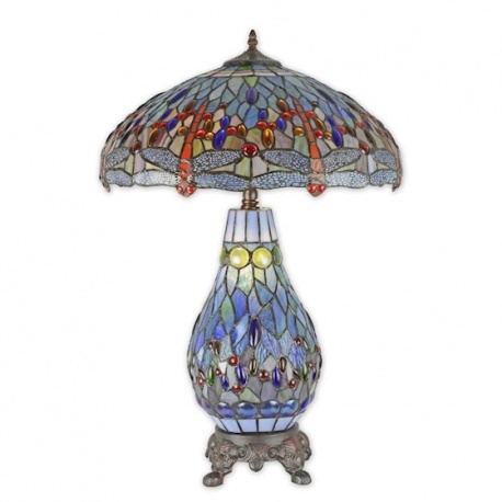 Lampa  mare Tiffany din bronz cu libelule rosii