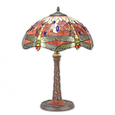 Lampa  mare Tiffany din bronz cu decoratiuni portocalii