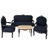 Set living din lemn masiv negru cu tapiterie neagra