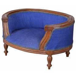 Canapea pentru caine din lemn mahon cu tapiterie albastra